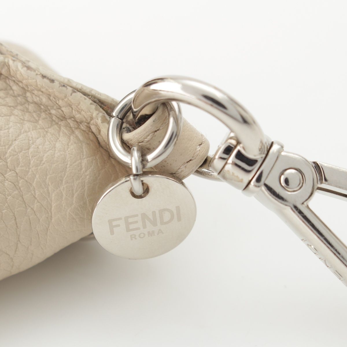 Fendi Leather Gyoza Dump Ring Charm Key Holder Beige