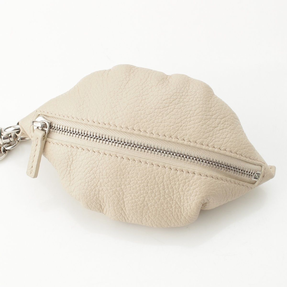 Fendi Leather Gyoza Dump Ring Charm Key Holder Beige