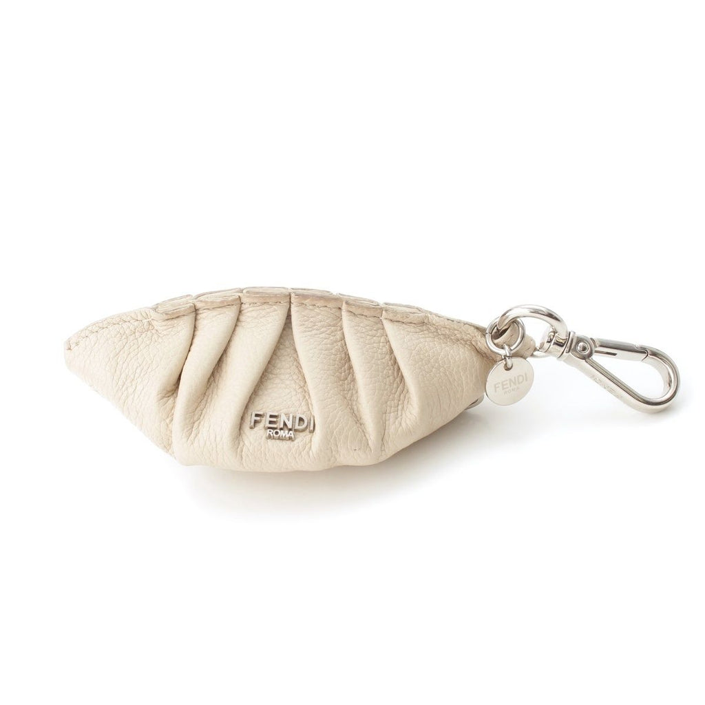 Fendi Leather Gyoza Dump Ring Charm Key Holder Beige