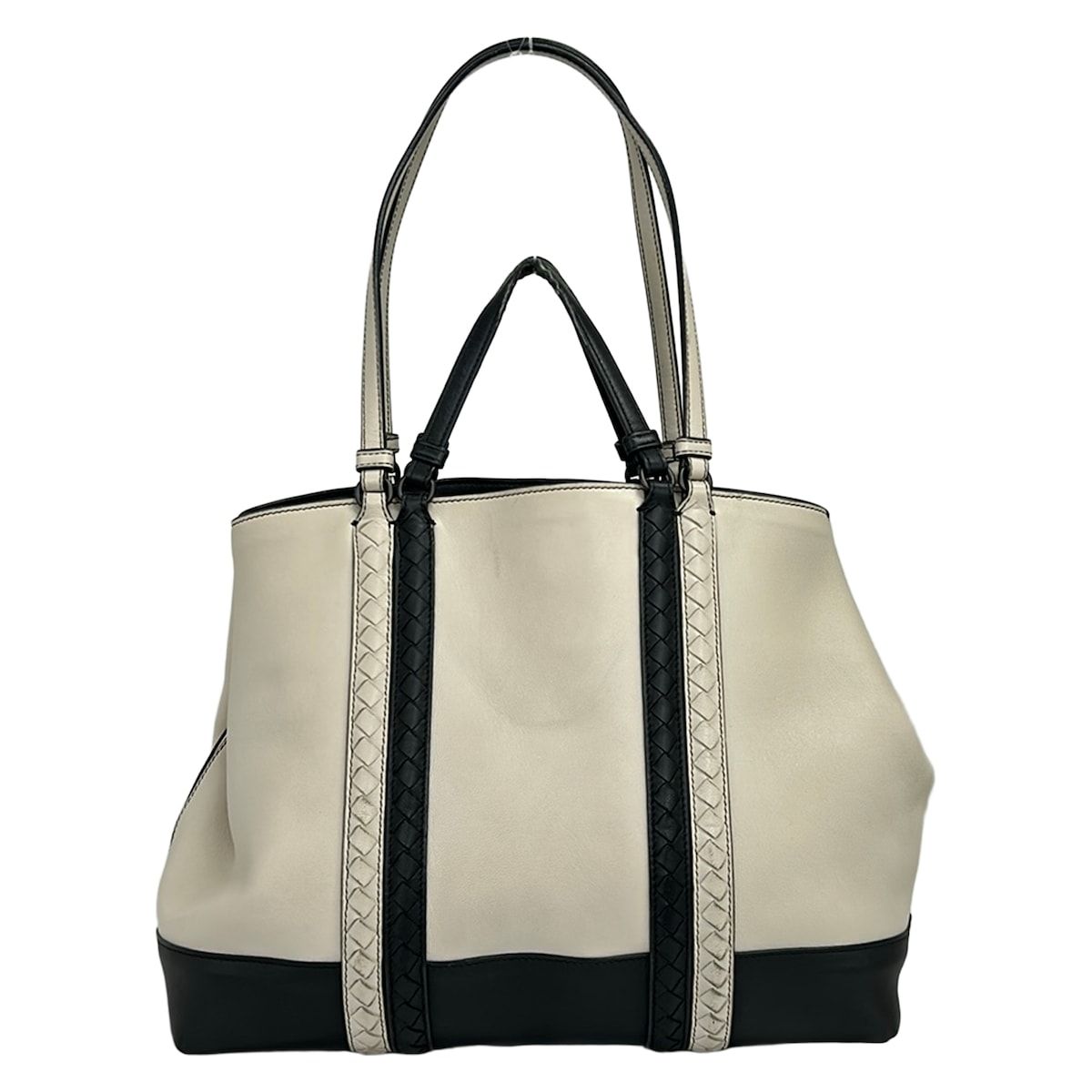Bottega Veneta Tote Artic Cement Nappa Bicolor Corso White Black 2-Way Leather — view 3