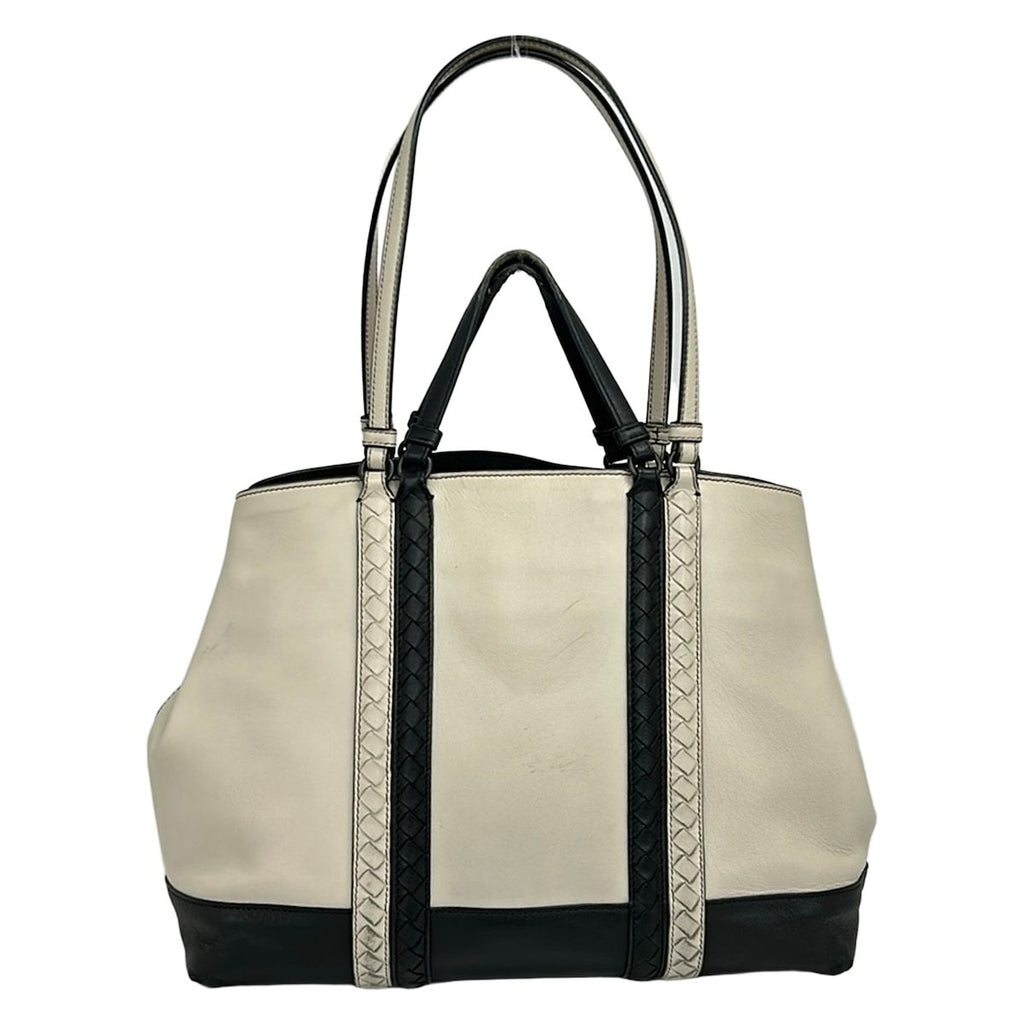 Bottega Veneta Tote Artic Cement Nappa Bicolor Corso White Black 2-Way Leather