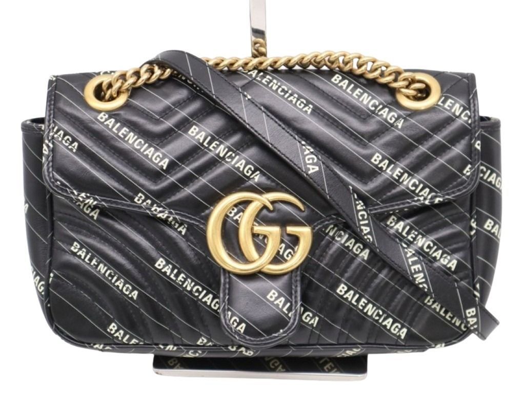 Gucci Shoulder Bag Hacker Project GG Marmont Black Leather Collaboration