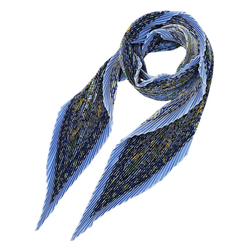 Hermes Scarf Pleated Carre Chasse en Inde Indian Hunting Silk Blue