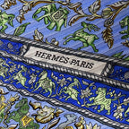 Hermes Scarf Pleated Carre Chasse en Inde Indian Hunting Silk Blue — view 5