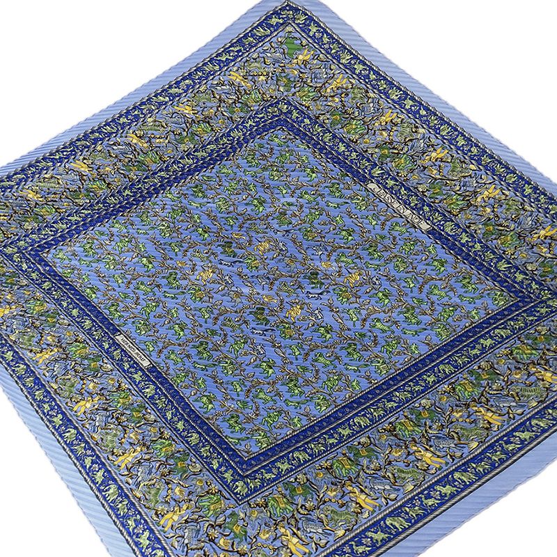 Hermes Scarf Pleated Carre Chasse en Inde Indian Hunting Silk Blue — view 4