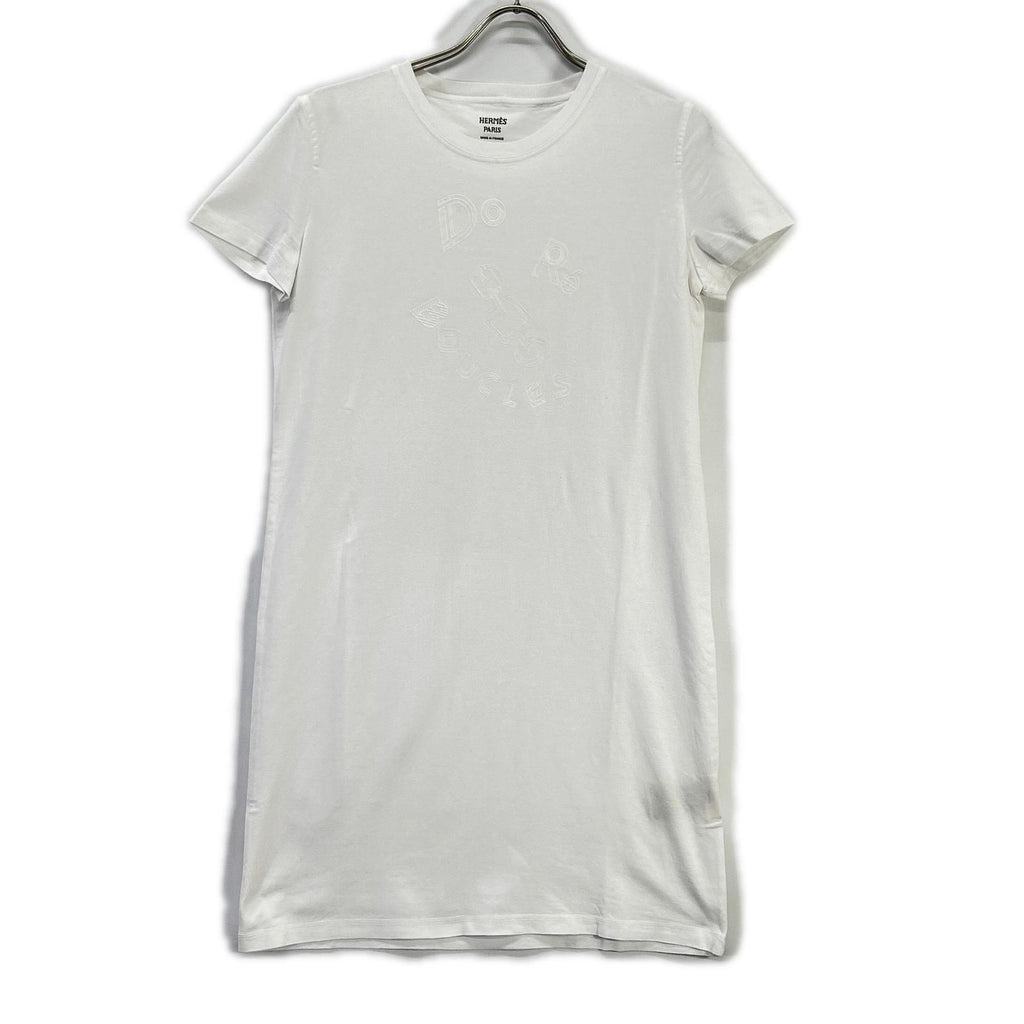 Hermes White Print Cotton Dress 38