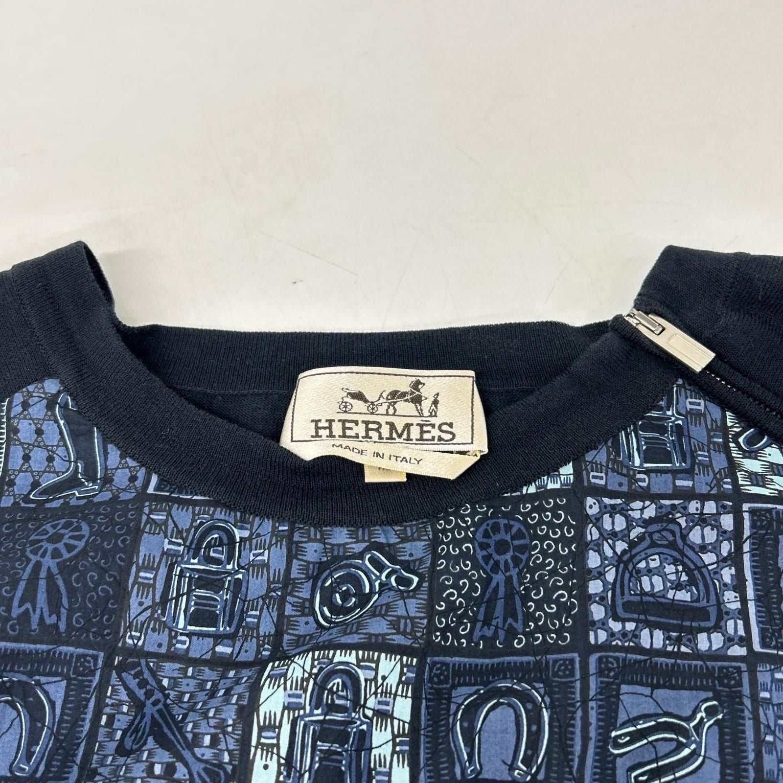 Hermes Navy Allover Knit Cotton Zip Top XL Sweater — view 3