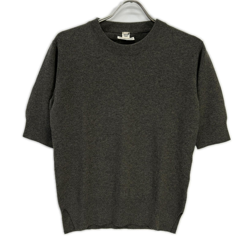Hermes Era Gray Cashmere Short Sleeve Knit 40 Sweater