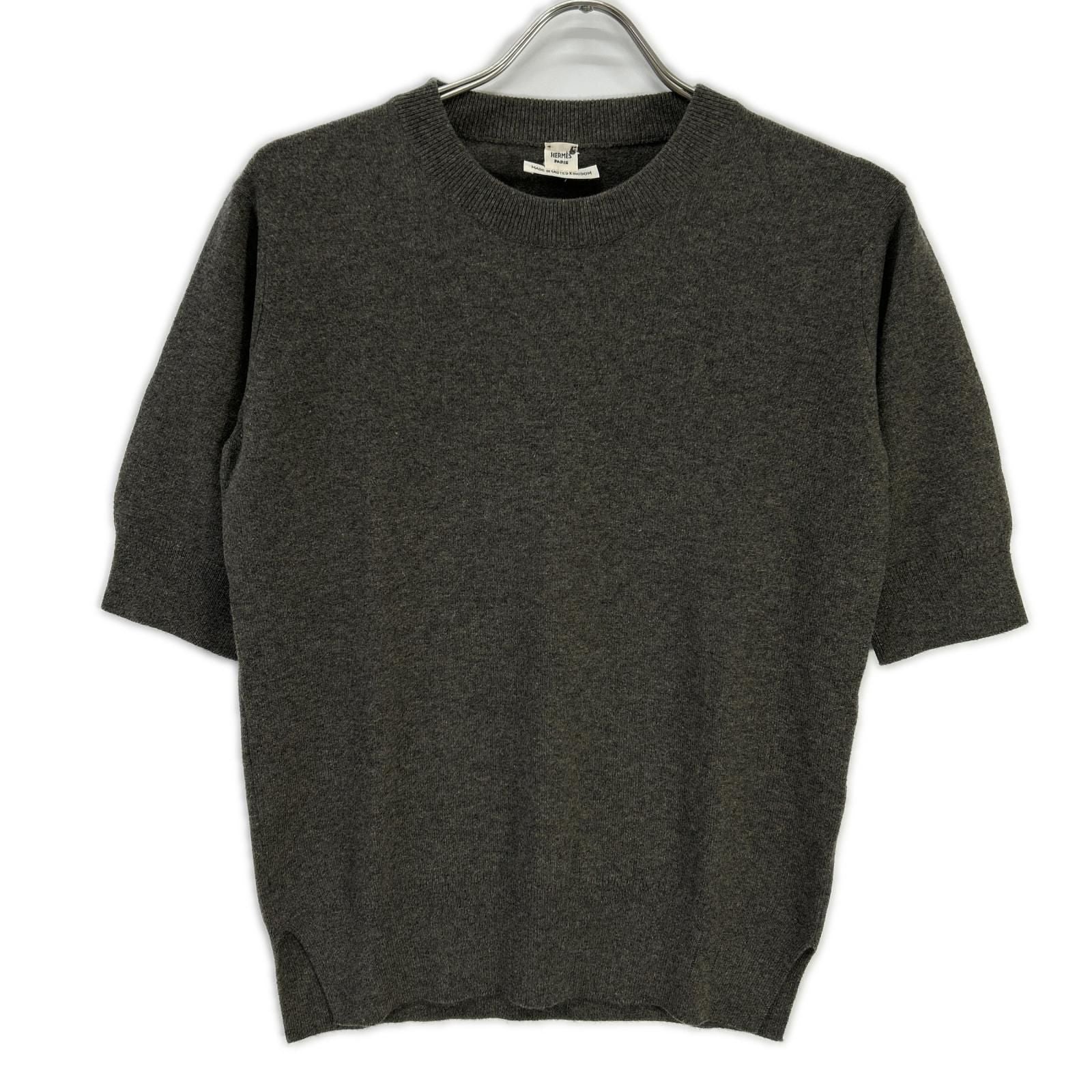 Hermes Era Gray Cashmere Short Sleeve Knit 40 Sweater