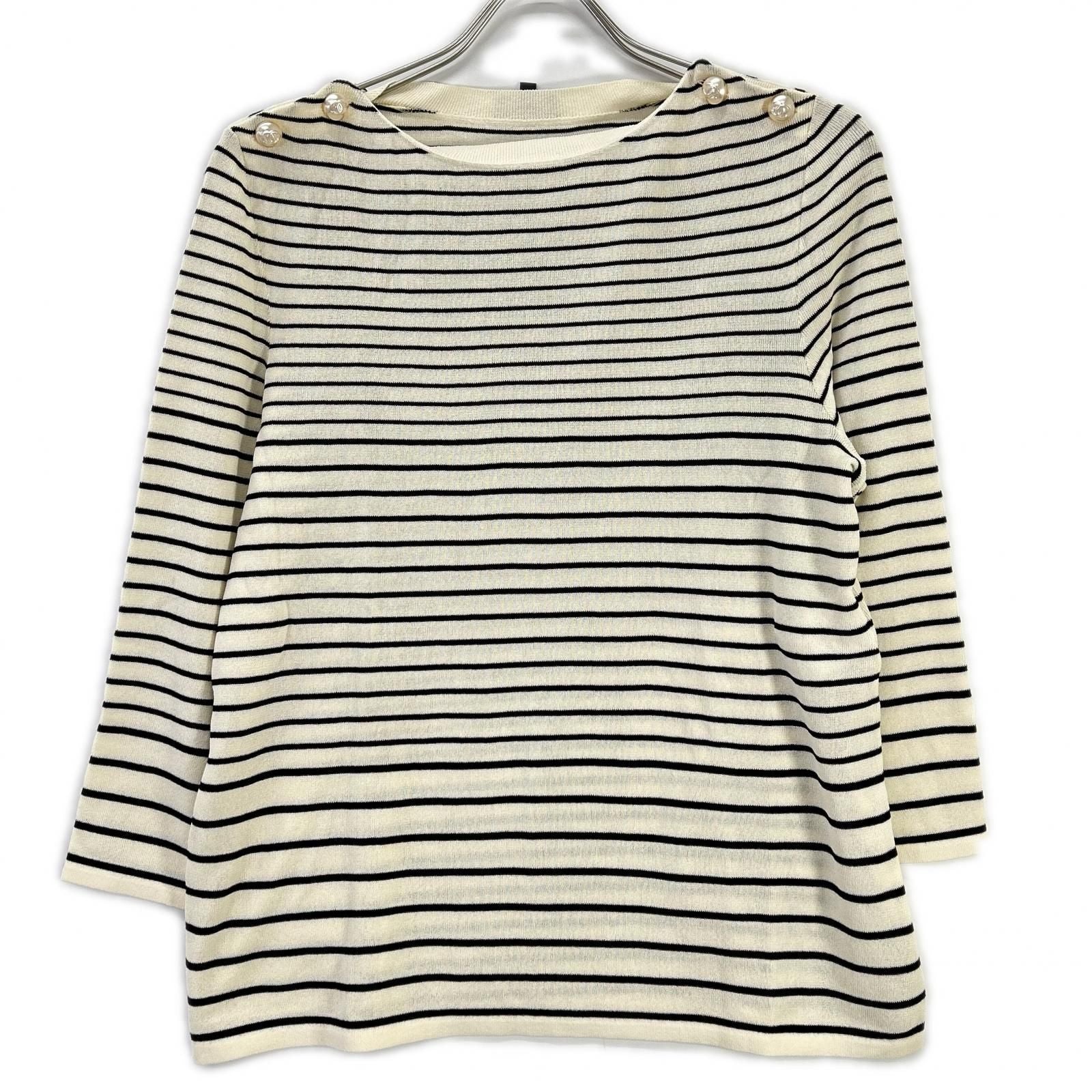 Chanel Faux Pearl Button Border Knit 42 Sweater