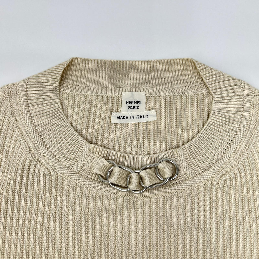 Hermes Chain Decoration Silk Blend Short Sleeve Rib Knit 40 Sweater — view 6
