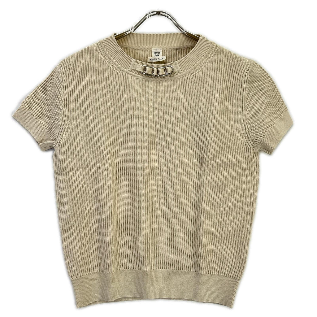 Hermes Chain Decoration Silk Blend Short Sleeve Rib Knit 40 Sweater