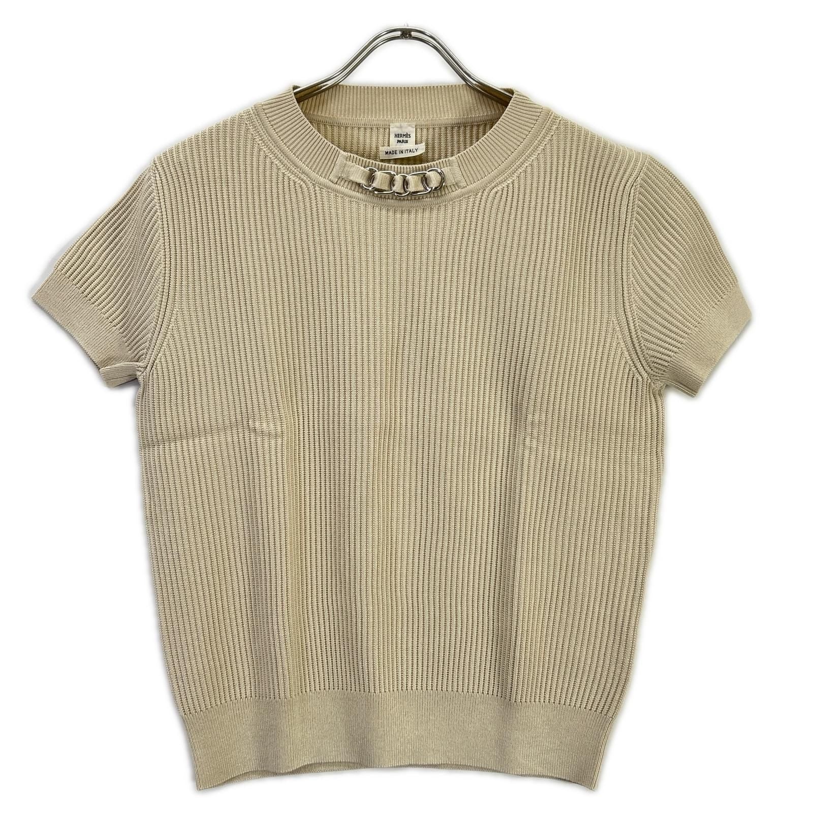 Hermes Chain Decoration Silk Blend Short Sleeve Rib Knit 40 Sweater