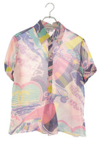 Chanel All Over Pattern Silk Short Sleeve Shirt 34