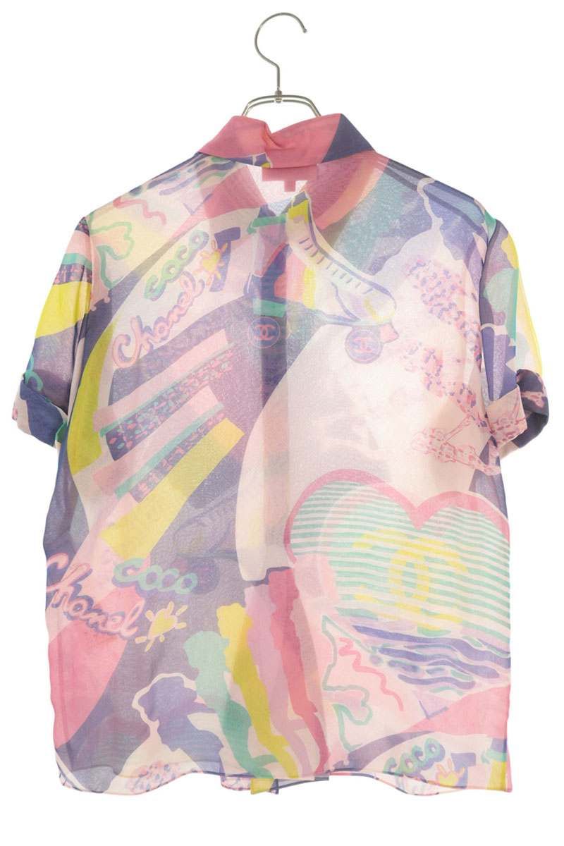 Chanel All Over Pattern Silk Short Sleeve Shirt 34 — view 2