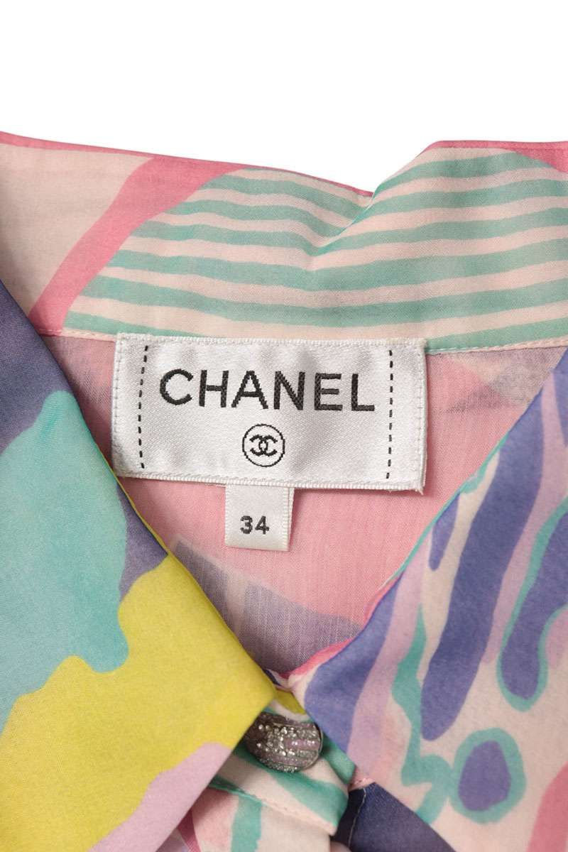Chanel All Over Pattern Silk Short Sleeve Shirt 34 — view 3