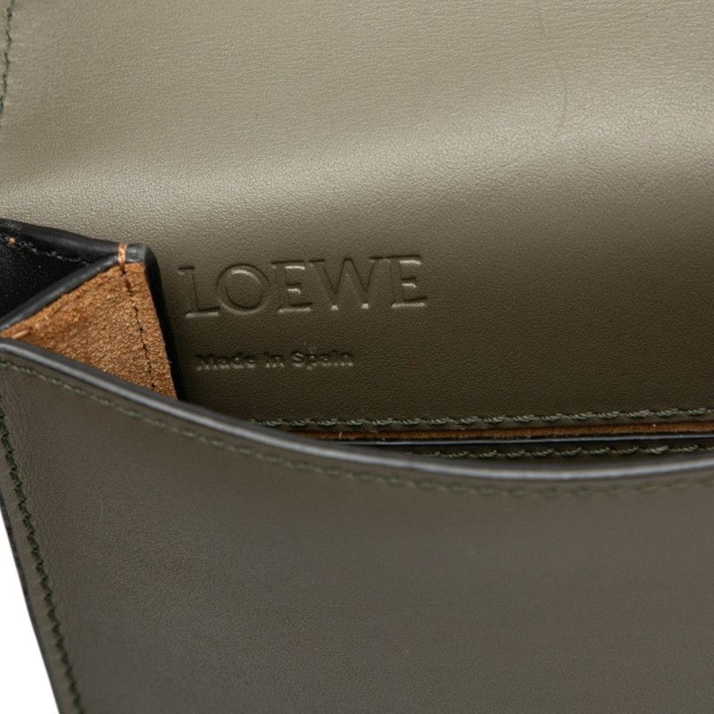 Loewe Anagram Gusset Flat Shoulder Bag Khaki Green Black Leather