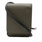Loewe Anagram Gusset Flat Shoulder Bag Khaki Green Black Leather