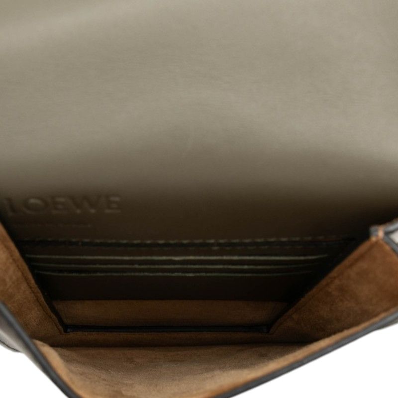 Loewe Anagram Gusset Flat Shoulder Bag Khaki Green Black Leather