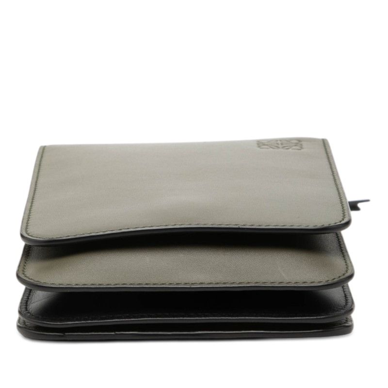 Loewe Anagram Gusset Flat Shoulder Bag Khaki Green Black Leather