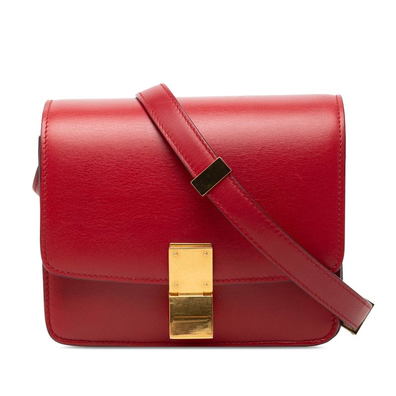 Celine Classic Box Crossbody Shoulder Bag Red Leather