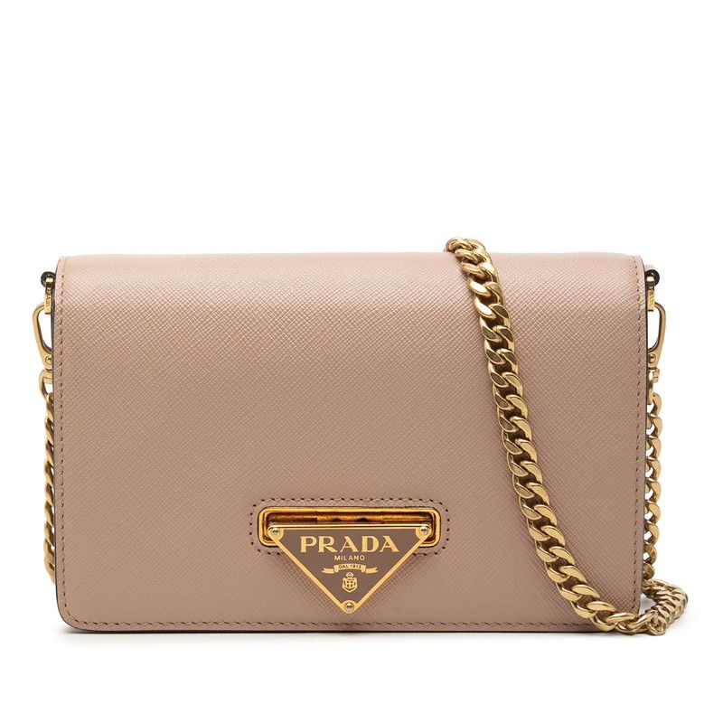 Prada Chain Shoulder Bag Pink Beige Saffiano Leather