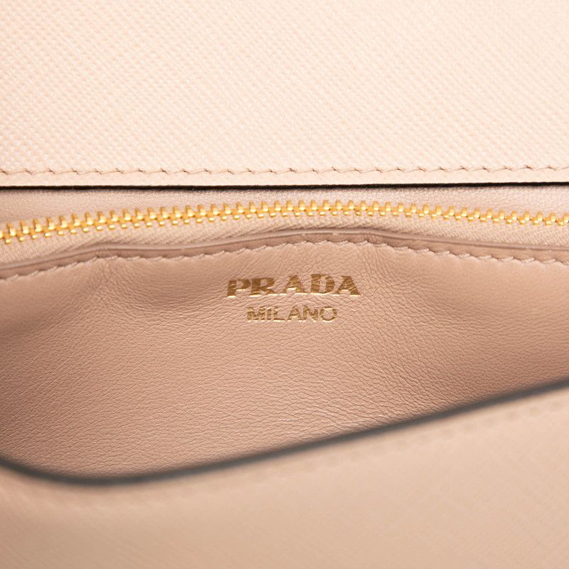 Prada Chain Shoulder Bag Pink Beige Saffiano Leather