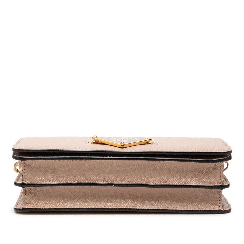 Prada Chain Shoulder Bag Pink Beige Saffiano Leather