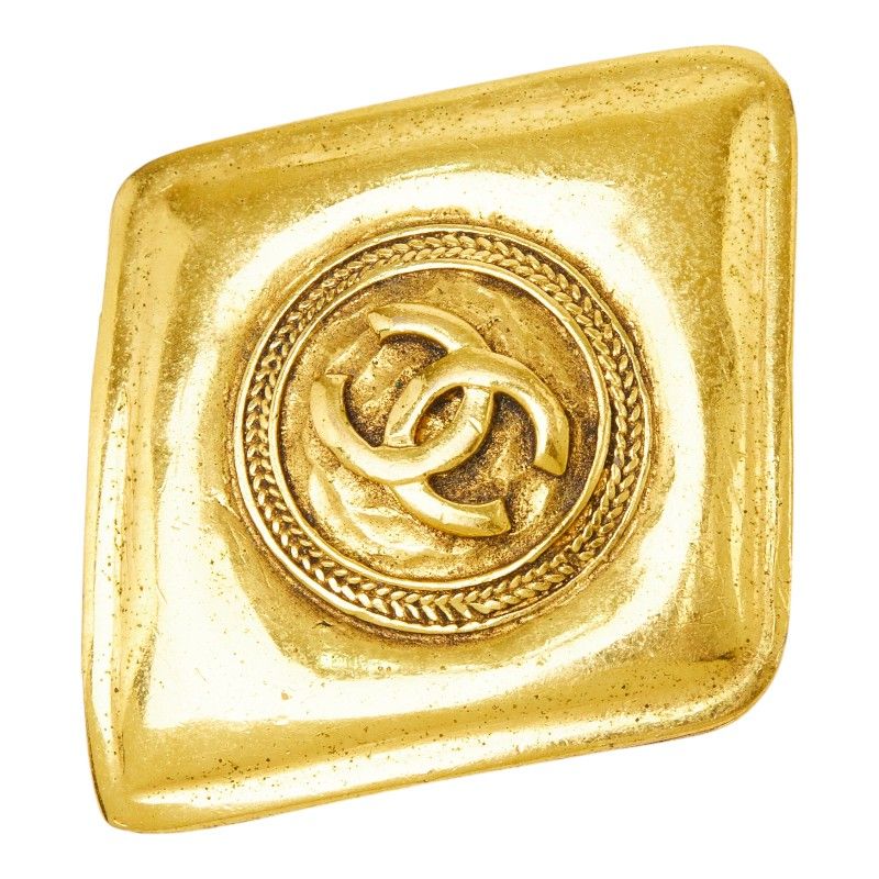 Chanel CC Logo Diamond Brooch Gold Plated