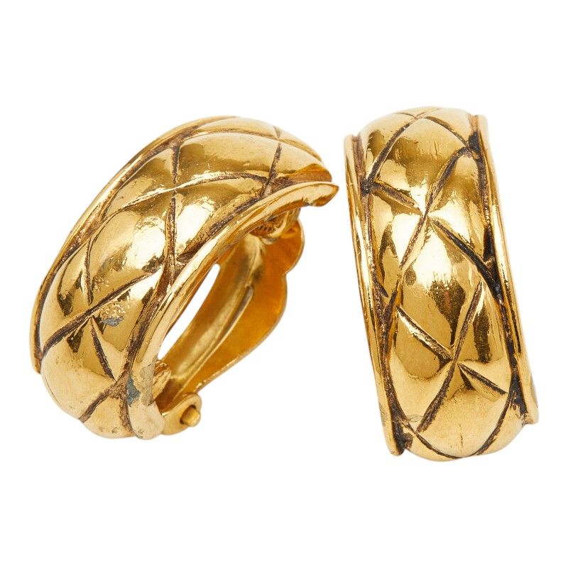 Chanel Quilted Earrings Gold Plated