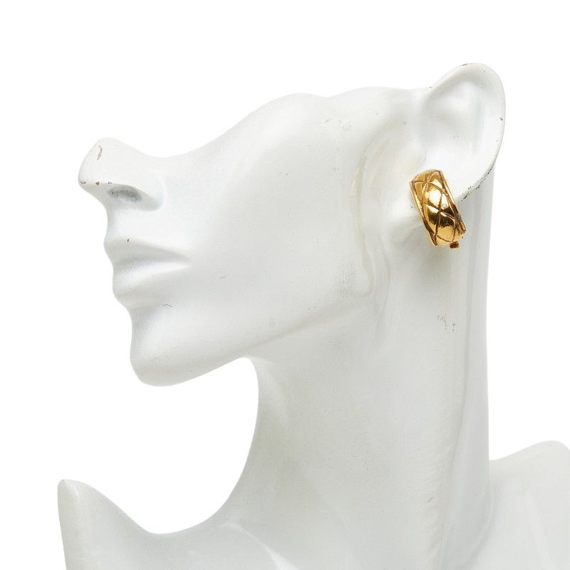 Chanel Quilted Earrings Gold Plated