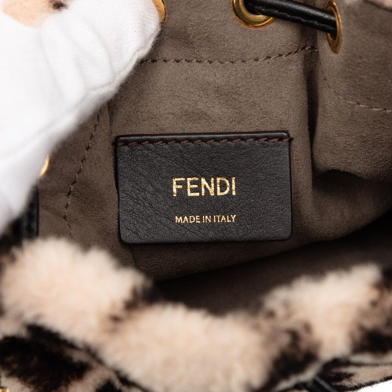 Fendi Zucca Montresor Mini Bucket Bag Beige Black Leather