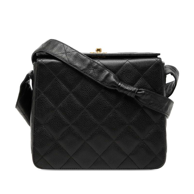 Chanel Quilted CC Logo Crossbody Shoulder Bag Black Caviar Leather