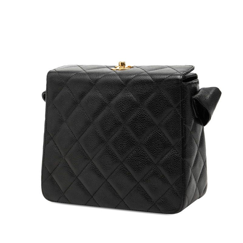 Chanel Quilted CC Logo Crossbody Shoulder Bag Black Caviar Leather