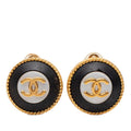 Chanel CC Logo Vintage Earrings Gold Black Plated