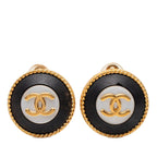 Chanel CC Logo Vintage Earrings Gold Black Plated