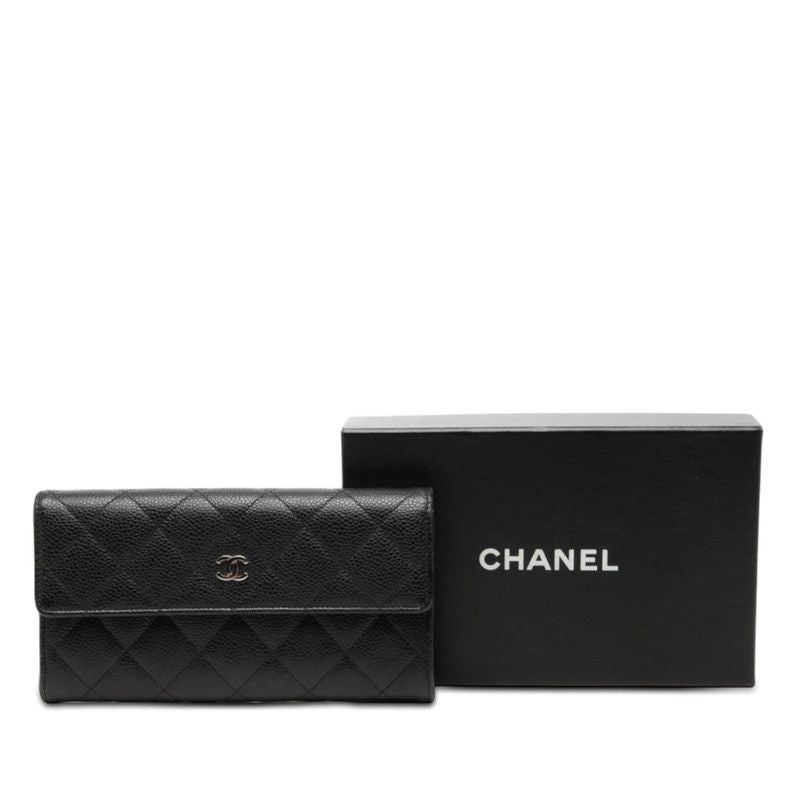 Chanel Quilted CC Logo Wallet Black Caviar Leather
