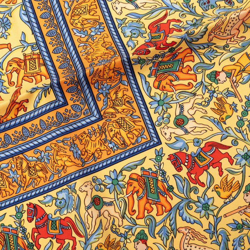 Hermes Carre 90 Chasse en Inde Indian Hunting Scarf Orange Silk
