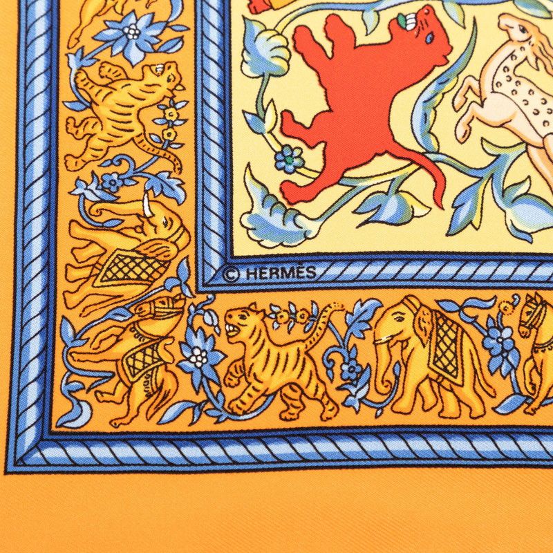 Hermes Carre 90 Chasse en Inde Indian Hunting Scarf Orange Silk