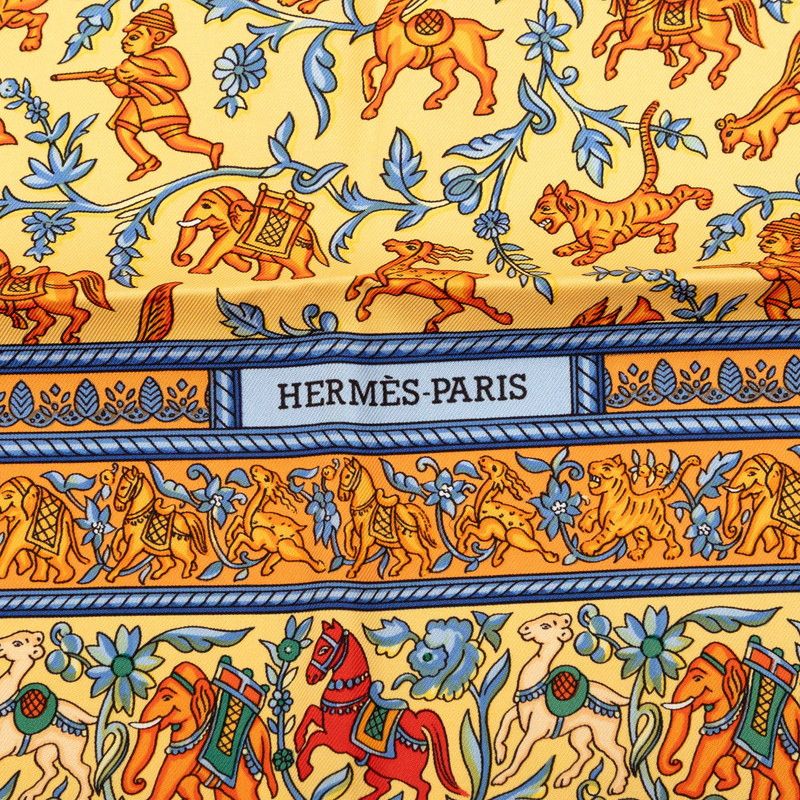 Hermes Carre 90 Chasse en Inde Indian Hunting Scarf Orange Silk
