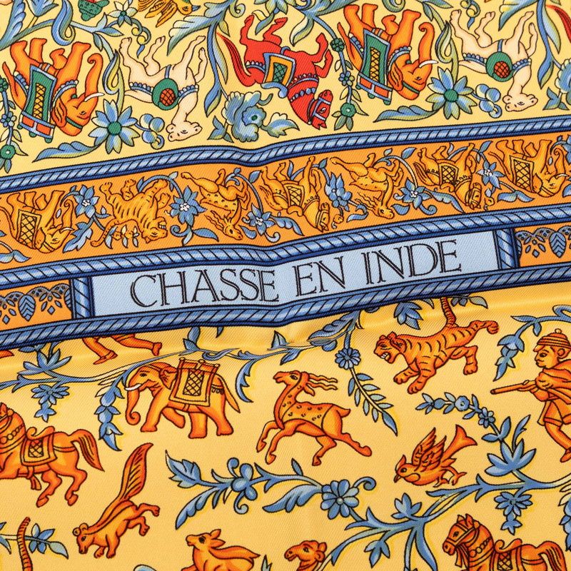 Hermes Carre 90 Chasse en Inde Indian Hunting Scarf Orange Silk