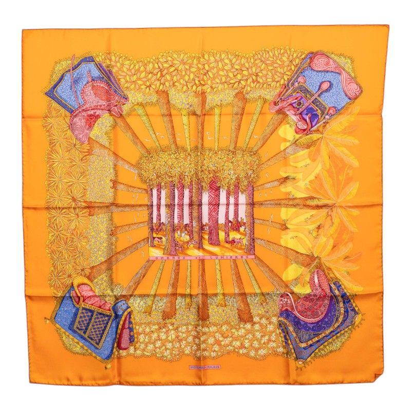 Hermes Carre 90 Ombres Et Lumieres Shadow and Light Scarf Orange Silk