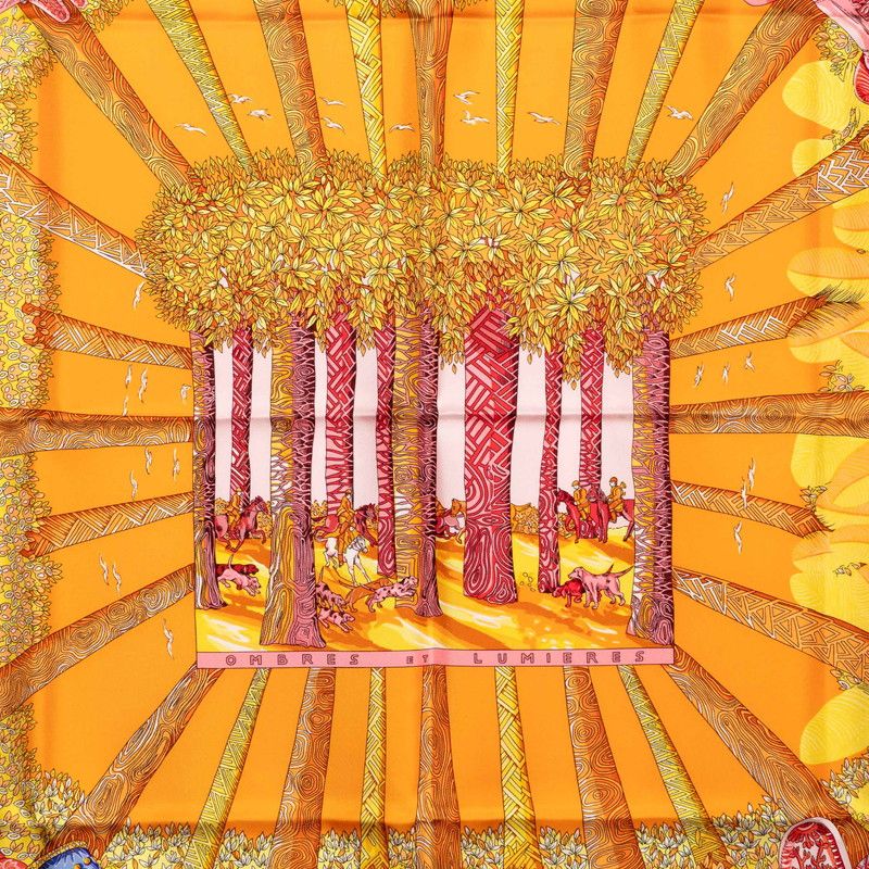 Hermes Carre 90 Ombres Et Lumieres Shadow and Light Scarf Orange Silk