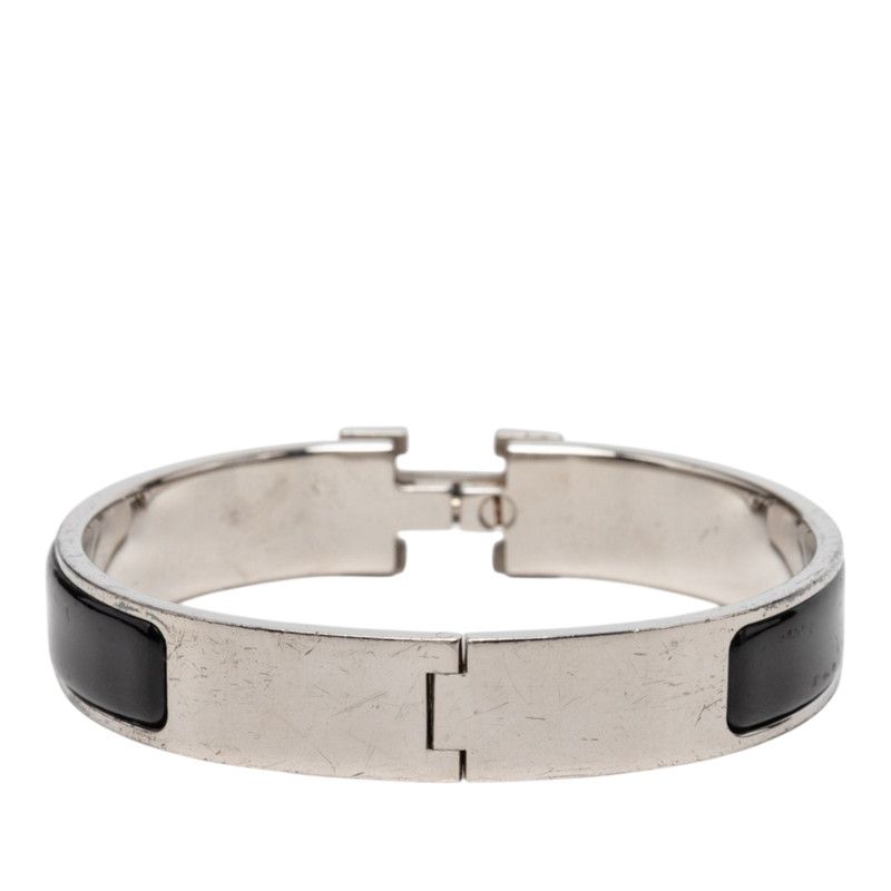 Hermes Clic PM Bracelet Bangle Silver Black Metal