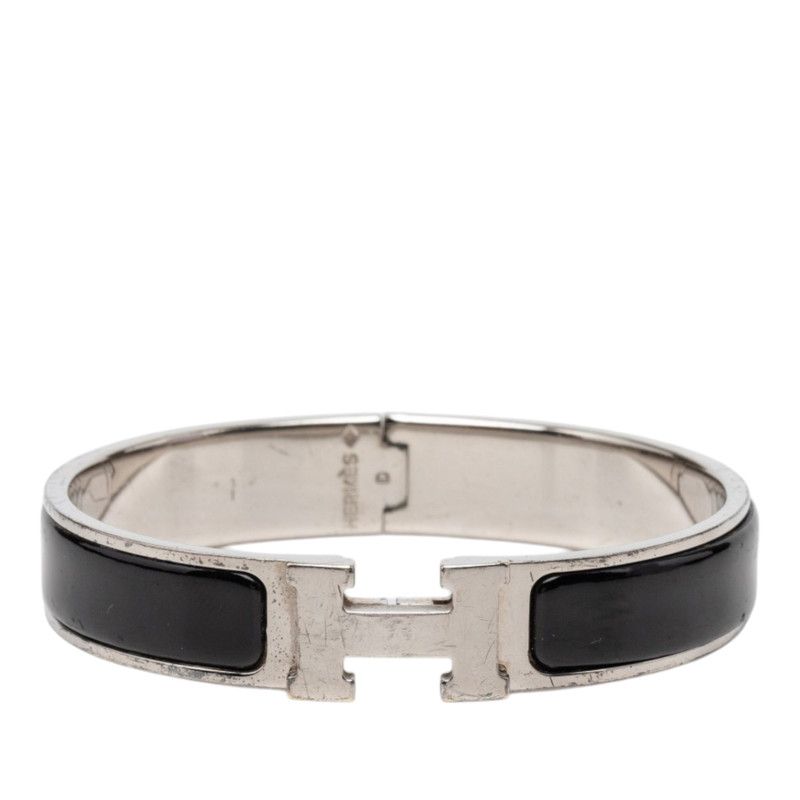 Hermes Clic PM Bracelet Bangle Silver Black Metal