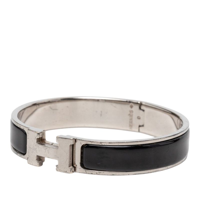 Hermes Clic PM Bracelet Bangle Silver Black Metal