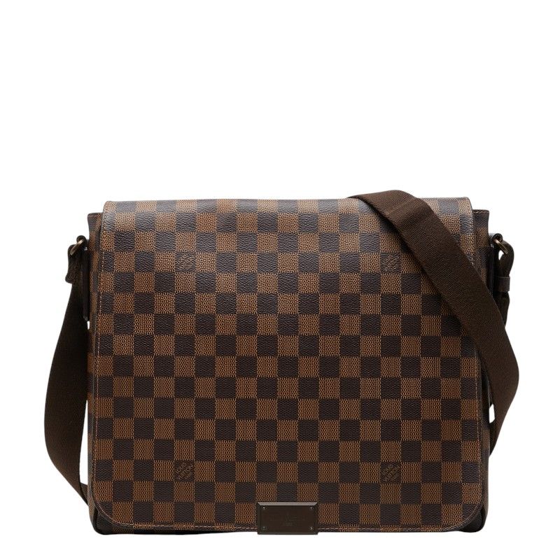 Louis Vuitton Damier District MM Shoulder Bag Brown Leather