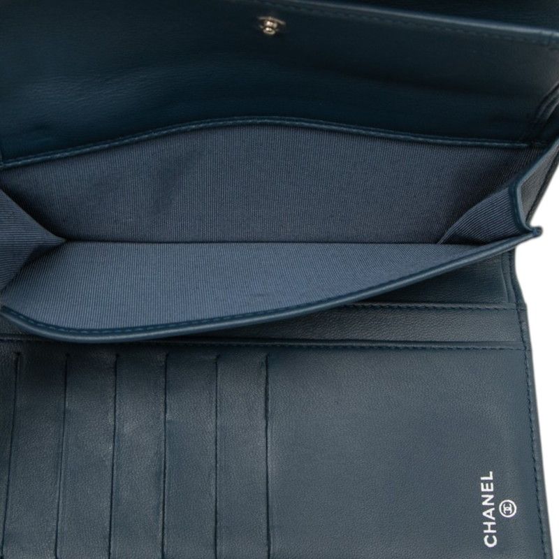 Chanel Quilted CC Logo Wallet Navy Lambskin