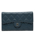 Chanel Quilted CC Logo Wallet Navy Lambskin