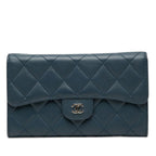 Chanel Quilted CC Logo Wallet Navy Lambskin